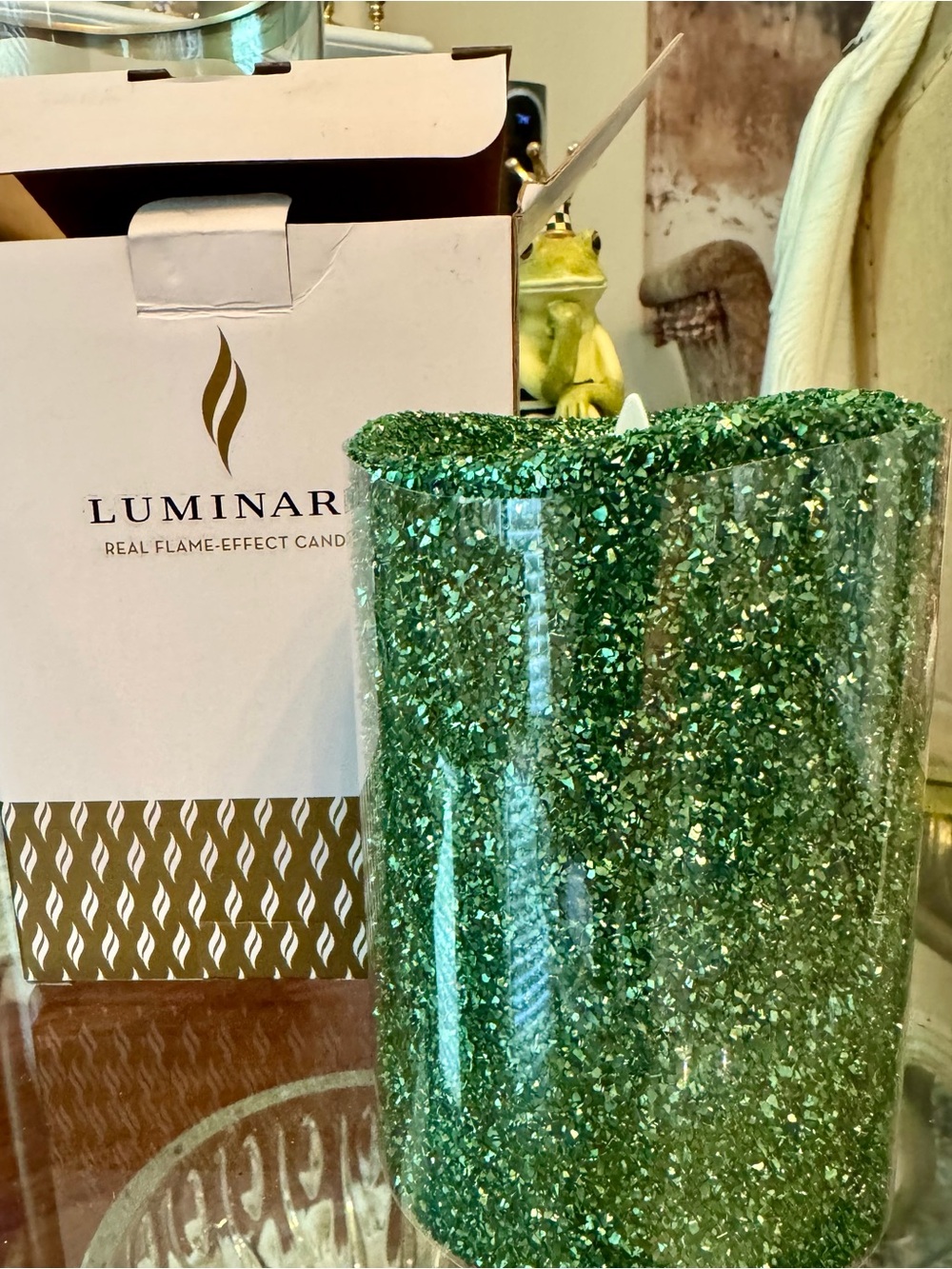 Luminary NEW Green Glitter Flameless Candle